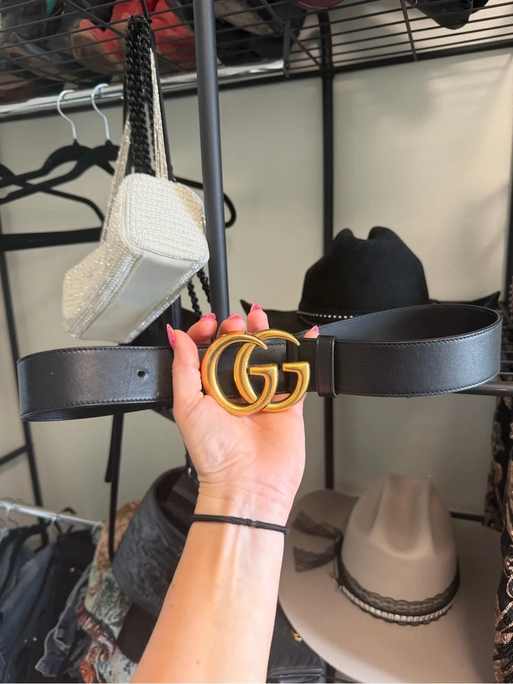 Gucci Black Leather Belt with Gold Double G Buckle